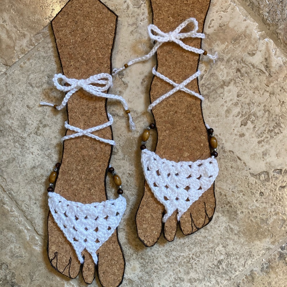 Summer Close Out Sale - White barefoot sandals- Boho Beach Bum
